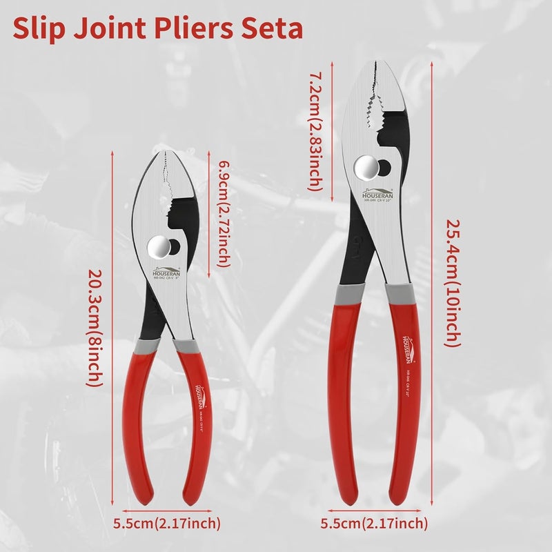HOUSERAN 8-In and 10-In 2 PCS Slip Joint Pliers, Small Pliers with Non Slip Handle, High Carbon Steel, 8 Inch Grip Pliers for Tightening, Loosening and Gripping Nuts and Bolts - Image 2